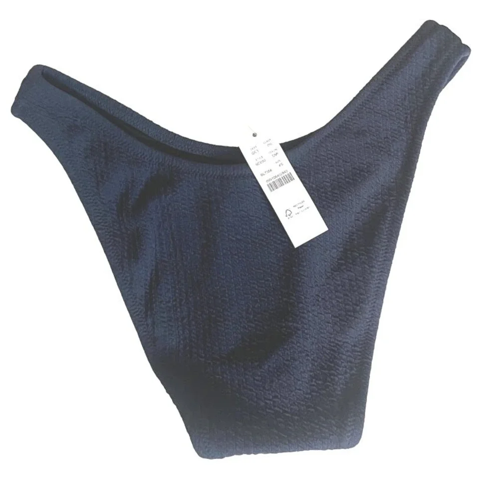 J Crew Steel Blue Textured Curved-Waist Cheeky‎ Bikini Bottom Size XS NWT